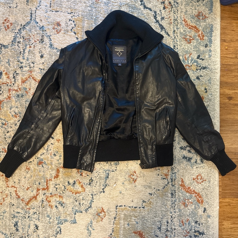 Black Leather Bomber Jacket